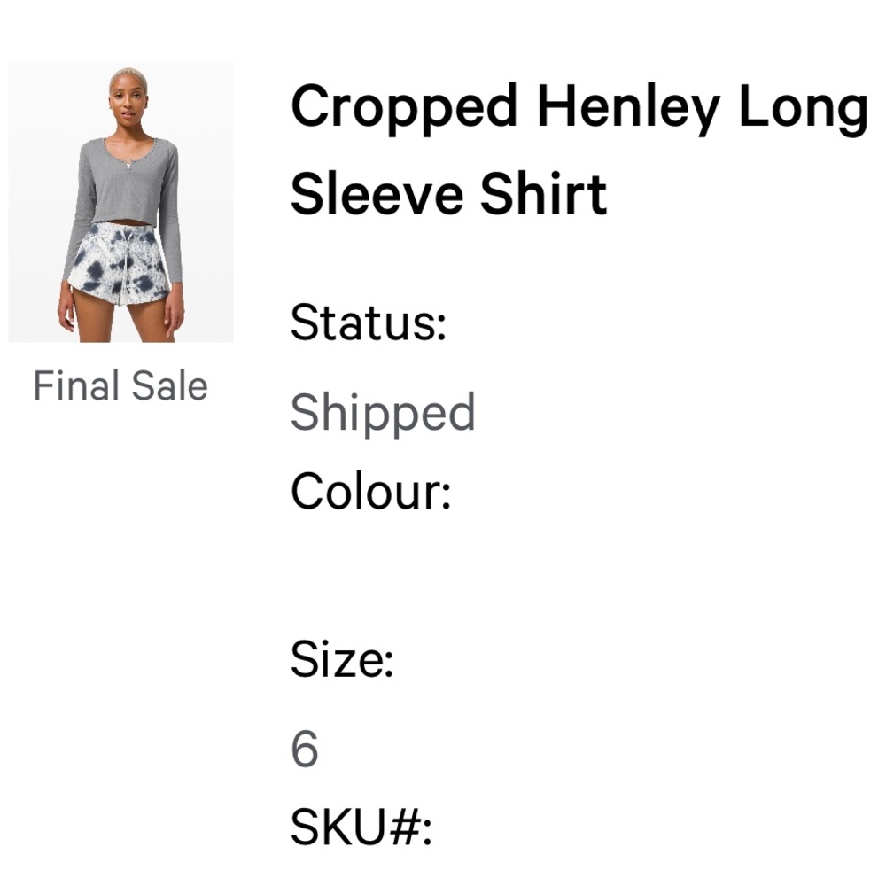 Lululemon Cropped Henley Long Sleeve Shirt